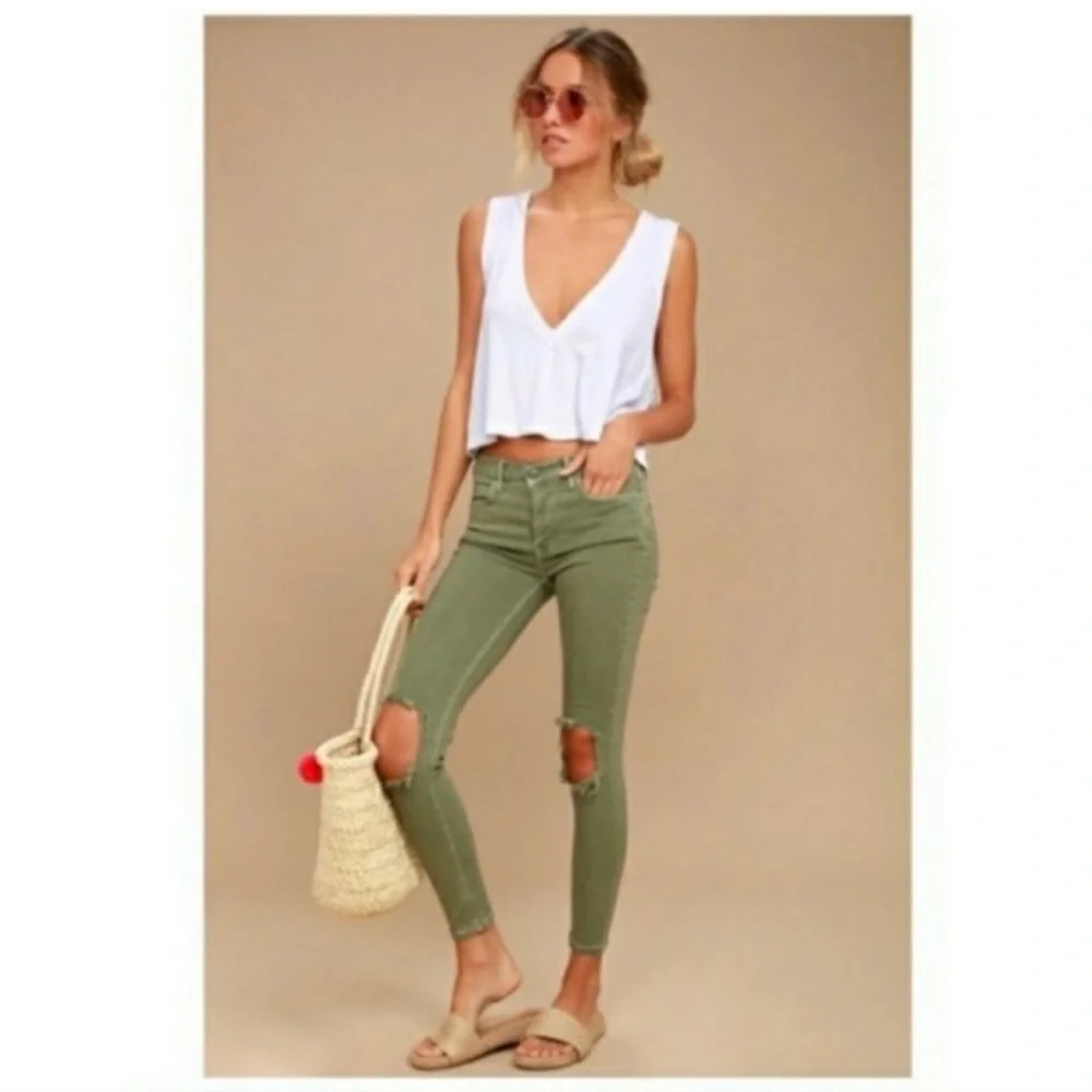 Free People Moss High Rise Distressed Busted Knee Skinny Jeans Size 31 - Picture 1 of 12